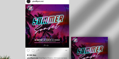 Sunset Beach Party Free Instagram Post Template (PSD)