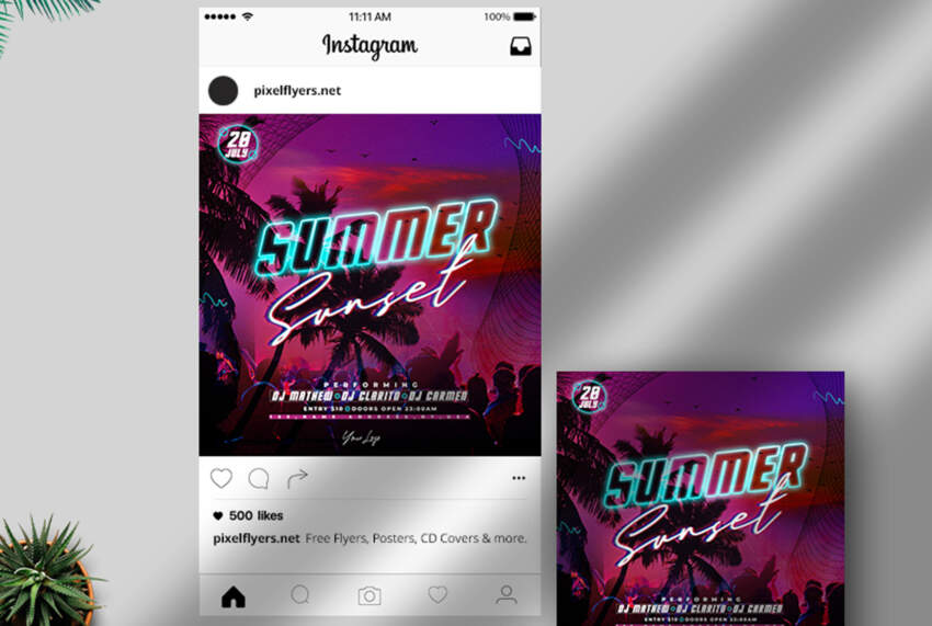 Sunset Beach Party Free Instagram Post Template (PSD)
