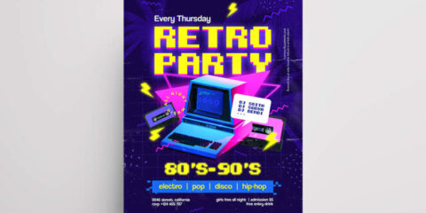 Retro Party Music Free Flyer Template (PSD)