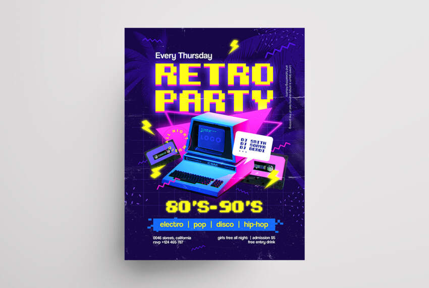Retro Party Music Free Flyer Template (PSD)