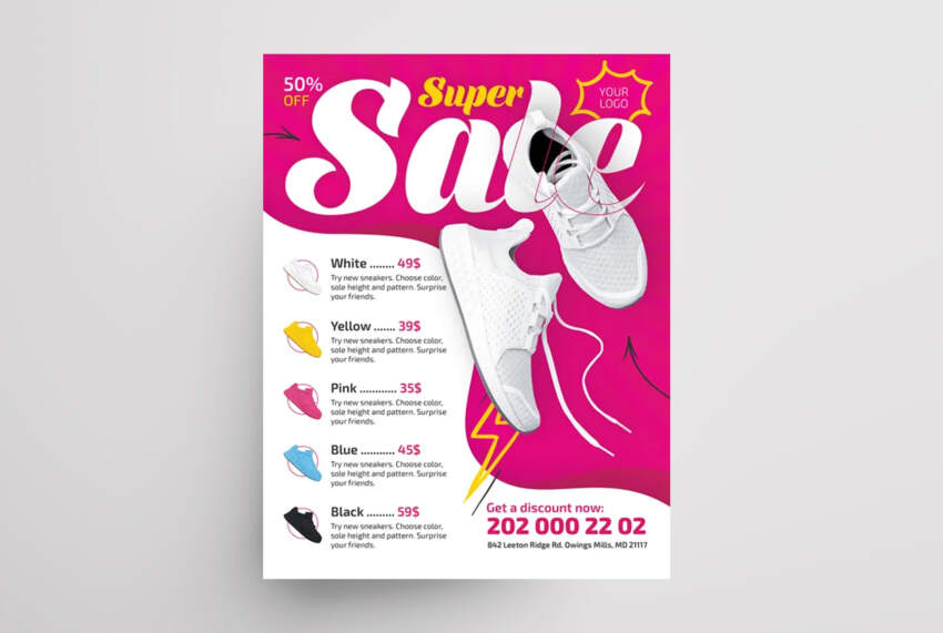 Sneakers Sale Free PSD Flyer Template