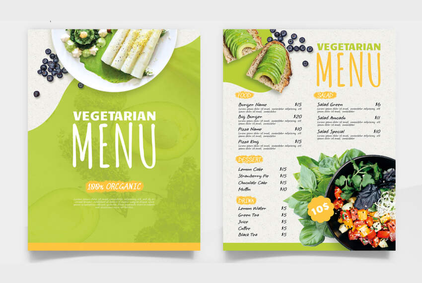 Free Restaurant Vegetarian Menu Template (PSD) - PSDFlyer