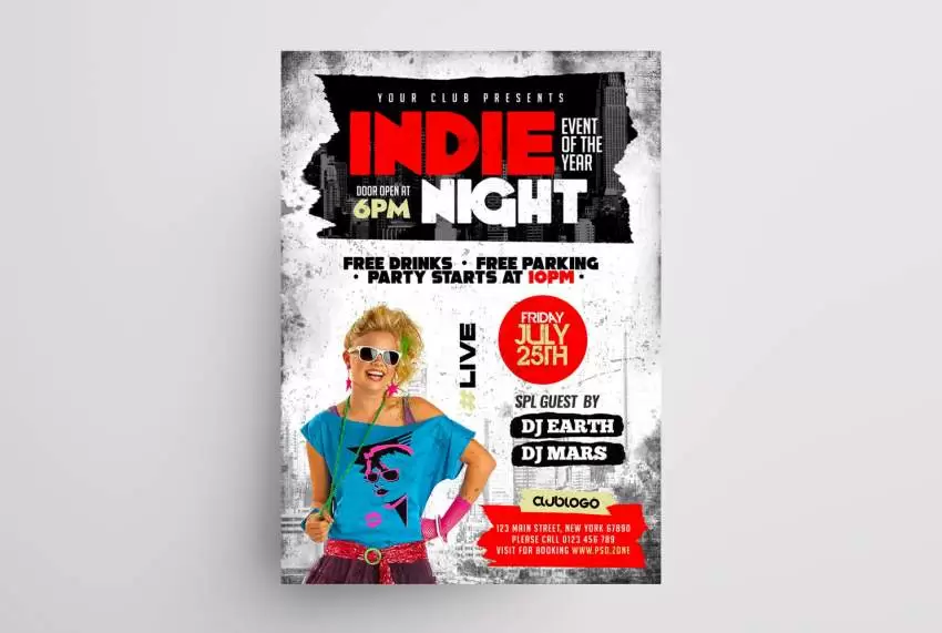 Indie Rock Concert Free Flyer Template (PSD)