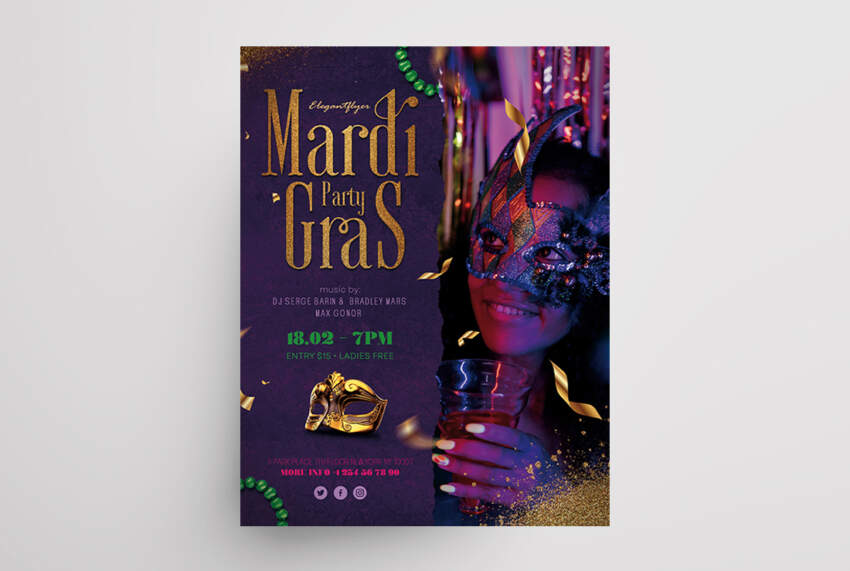 Mardi Gras Party Free Flyer Template (PSD)