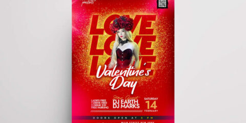 Valentine's Red Party Free Flyer Template (PSD)