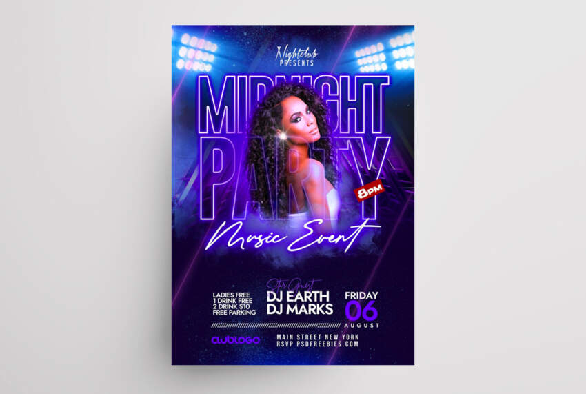 Free Midnight DJ Party Flyer Template (PSD)