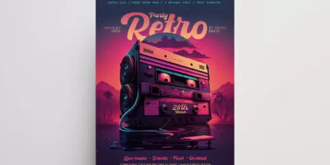 Free Music Retro Party Flyer Template (PSD)