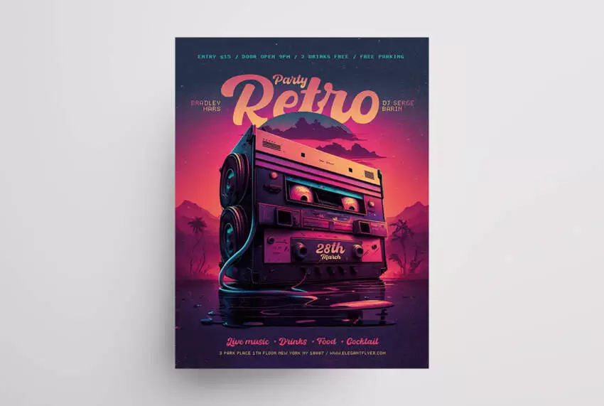 Free Music Retro Party Flyer Template (PSD)