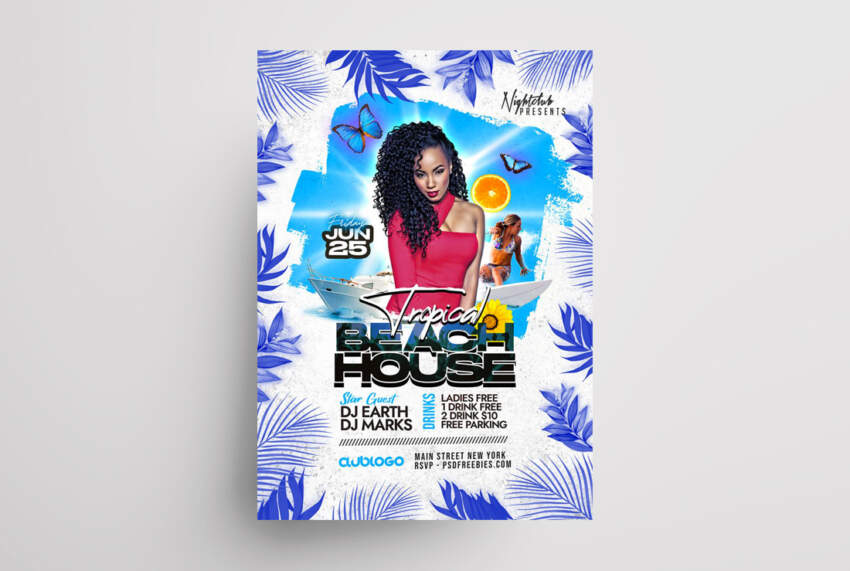 Summer House Party Free PSD Flyer Template